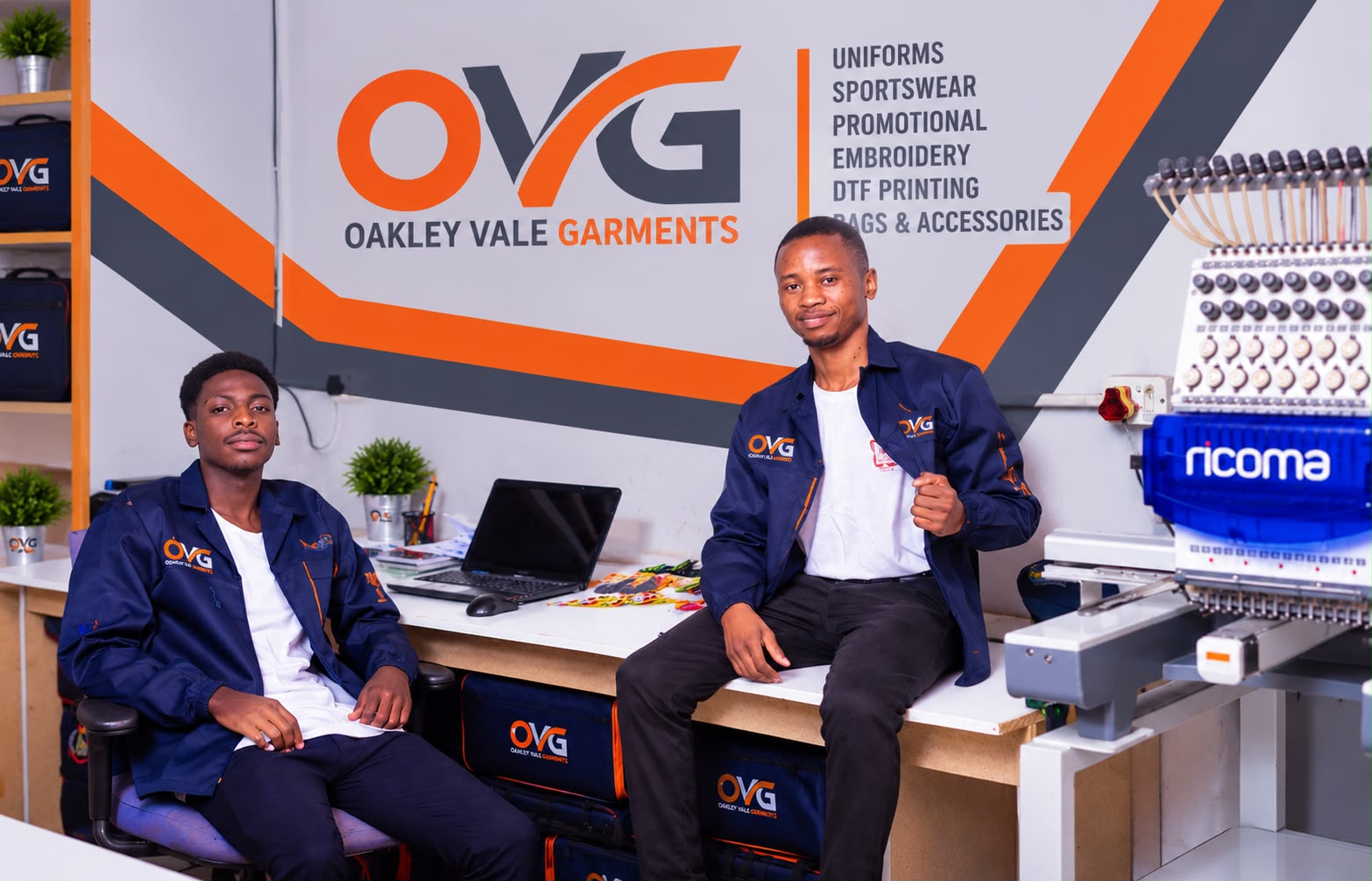The Oakley Vale Garments embroidery team in their workshop